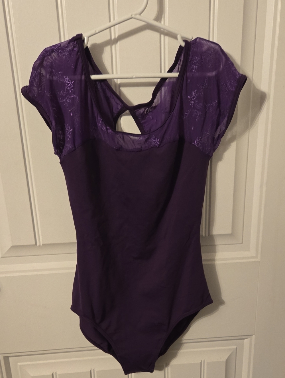 Lace Cap-Sleeve Purple Dance Bodysuit